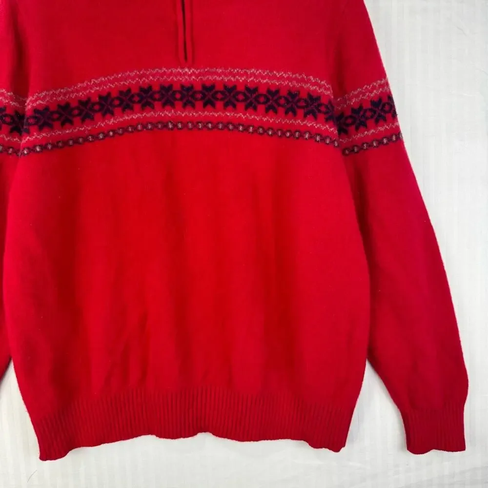 J. Crew Vintage Size X-Large %100 Lambs Wool Pullover Sweater 1/4 Zip Fair Isle